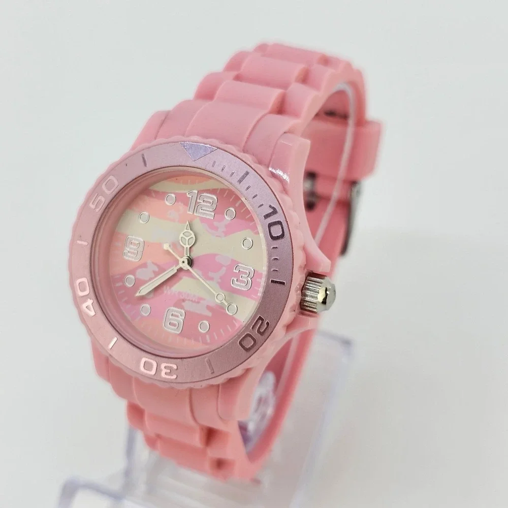 Women's Watch 36MM White Pink Dial Pink Plastic Bands NEW Battery